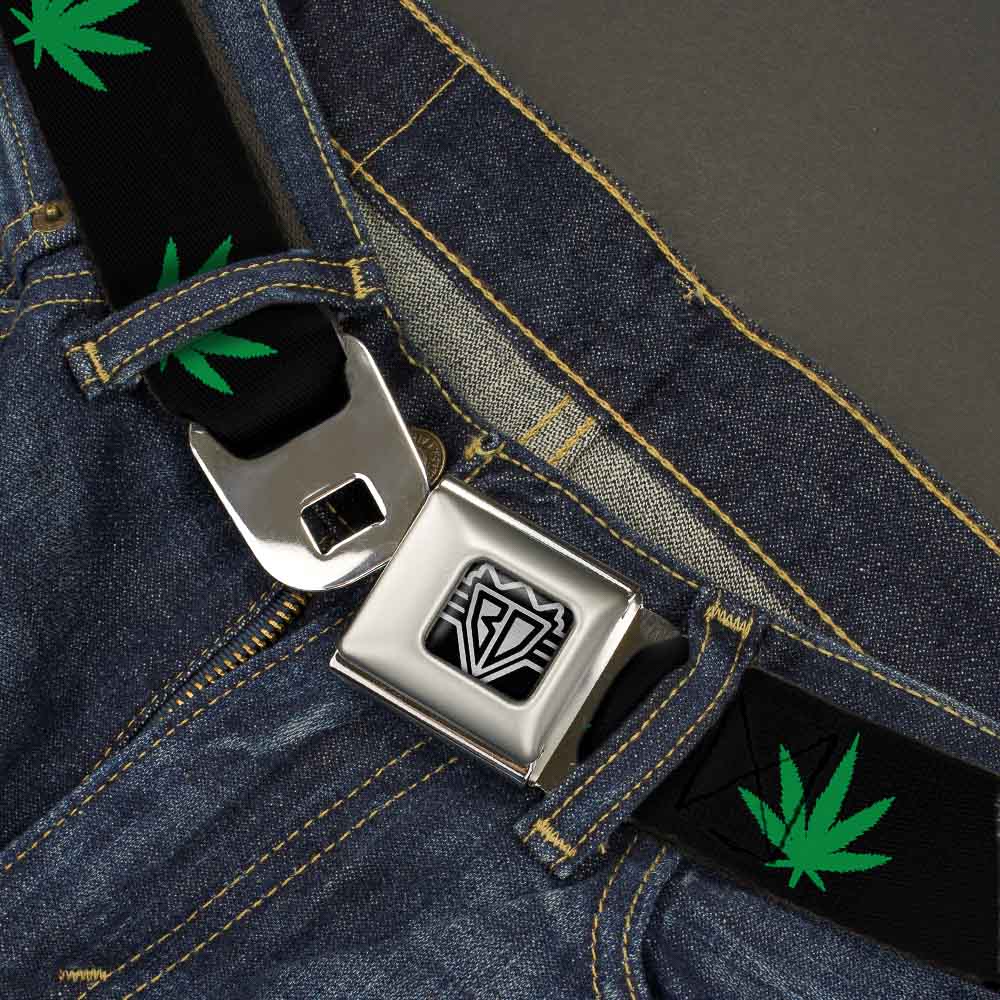 Seatbelt Belt - Marijuana Leaf Repeat Black/Green Seatbelt Belts Buckle-Down