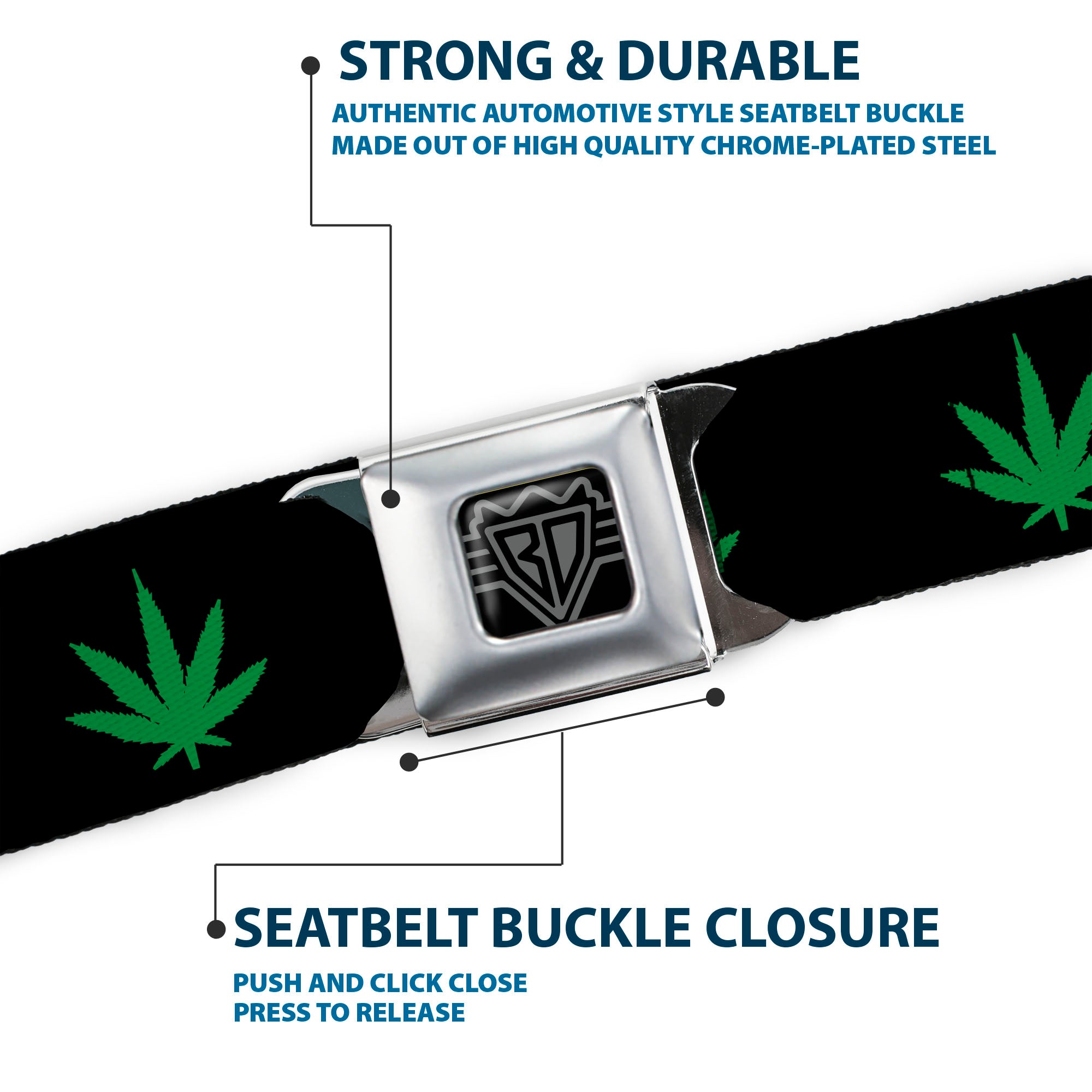 Seatbelt Belt - Marijuana Leaf Repeat Black/Green Seatbelt Belts Buckle-Down
