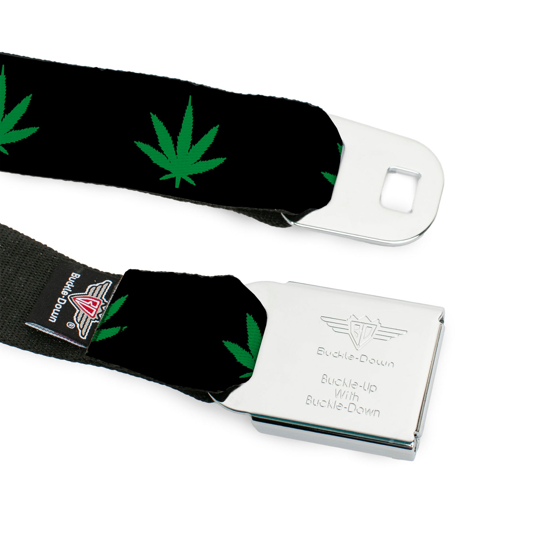 Seatbelt Belt - Marijuana Leaf Repeat Black/Green Seatbelt Belts Buckle-Down