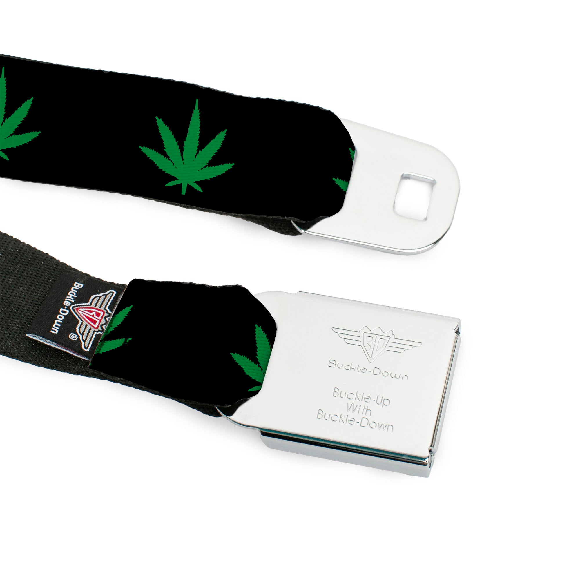 Seatbelt Belt - Marijuana Leaf Repeat Black/Green Seatbelt Belts Buckle-Down