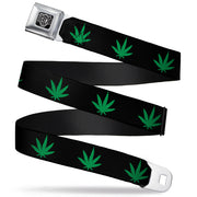 Seatbelt Belt - Marijuana Leaf Repeat Black/Green Seatbelt Belts Buckle-Down