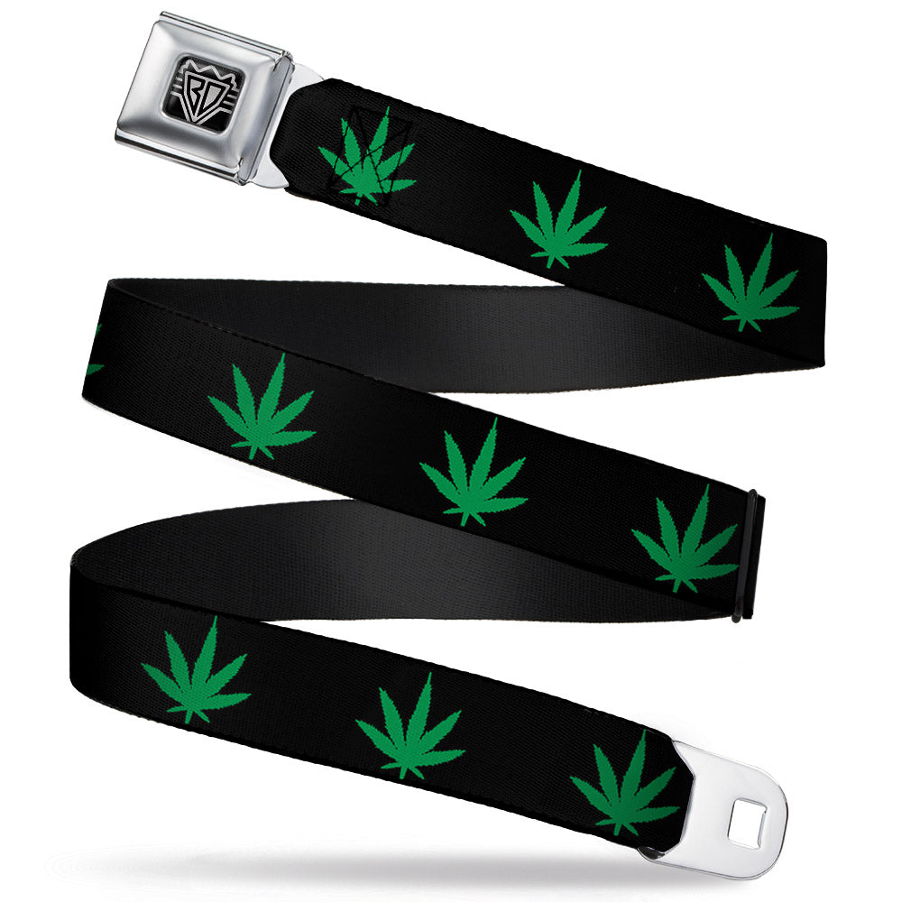 Seatbelt Belt - Marijuana Leaf Repeat Black/Green Seatbelt Belts Buckle-Down