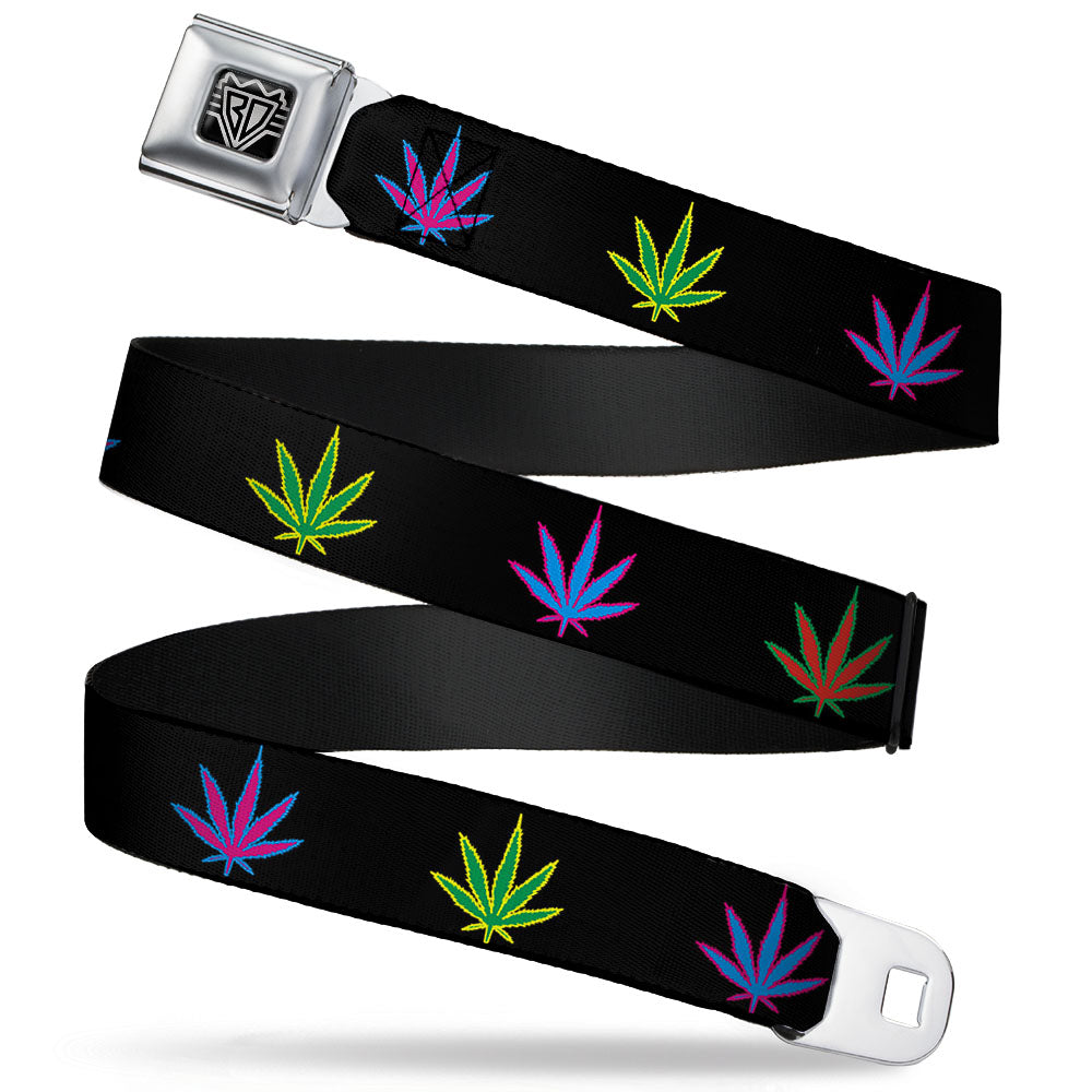 Seatbelt Belt - Marijuana Leaf Repeat Black/Multi Color Seatbelt Belts Buckle-Down