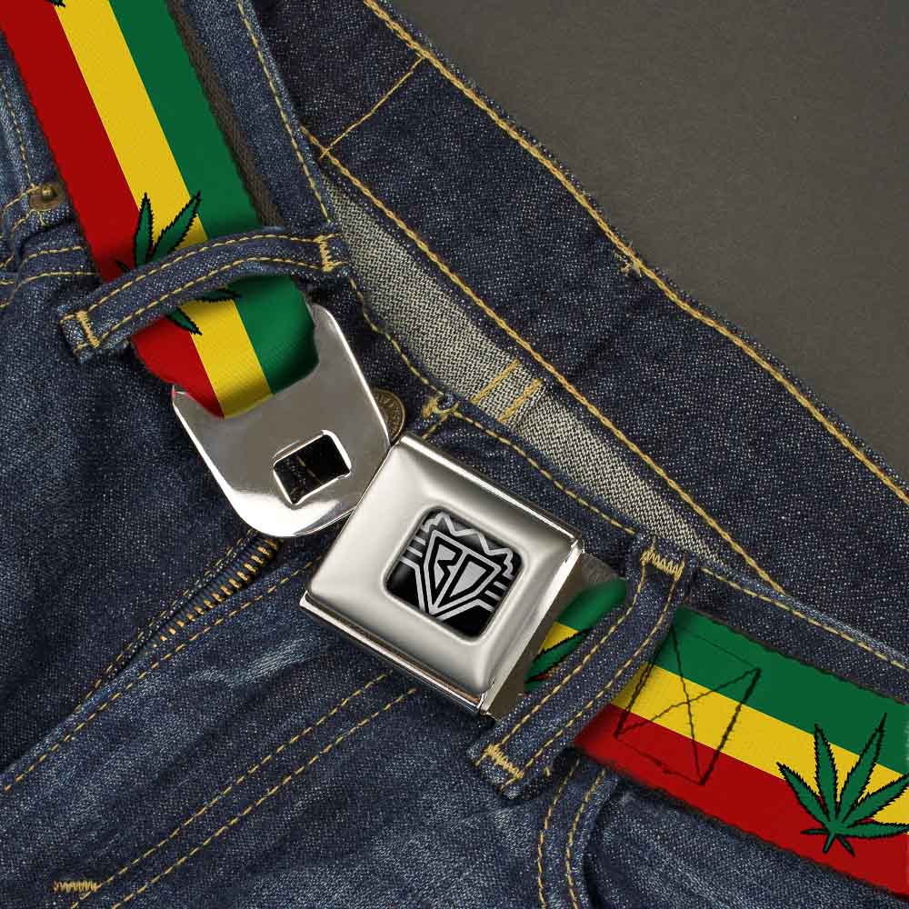 Seatbelt Belt - Marijuana Leaf Repeat Rasta Seatbelt Belts Buckle-Down