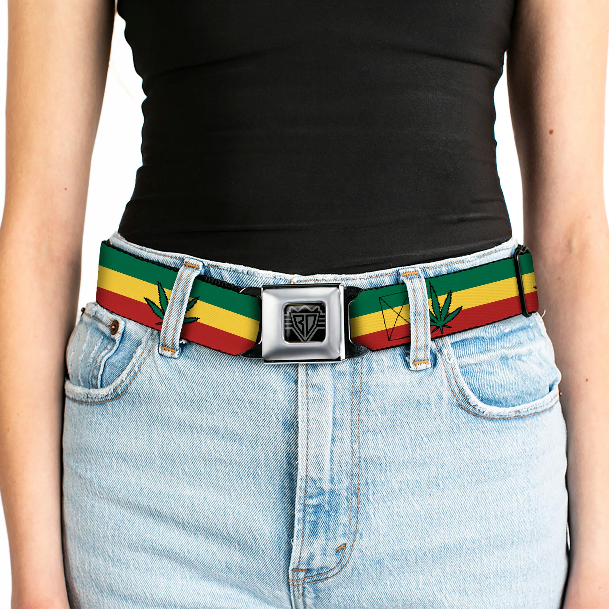 Seatbelt Belt - Marijuana Leaf Repeat Rasta Seatbelt Belts Buckle-Down