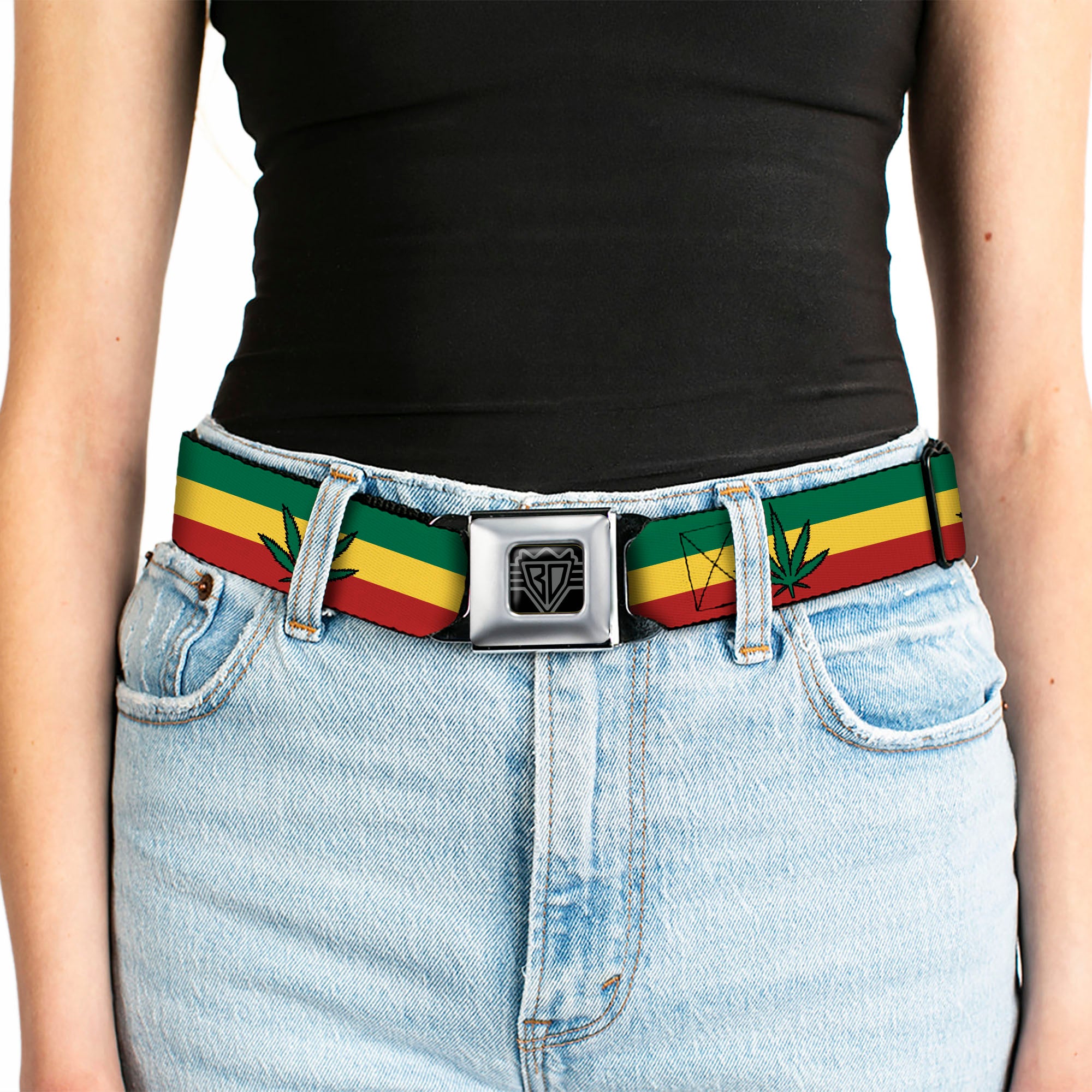 Seatbelt Belt - Marijuana Leaf Repeat Rasta Seatbelt Belts Buckle-Down