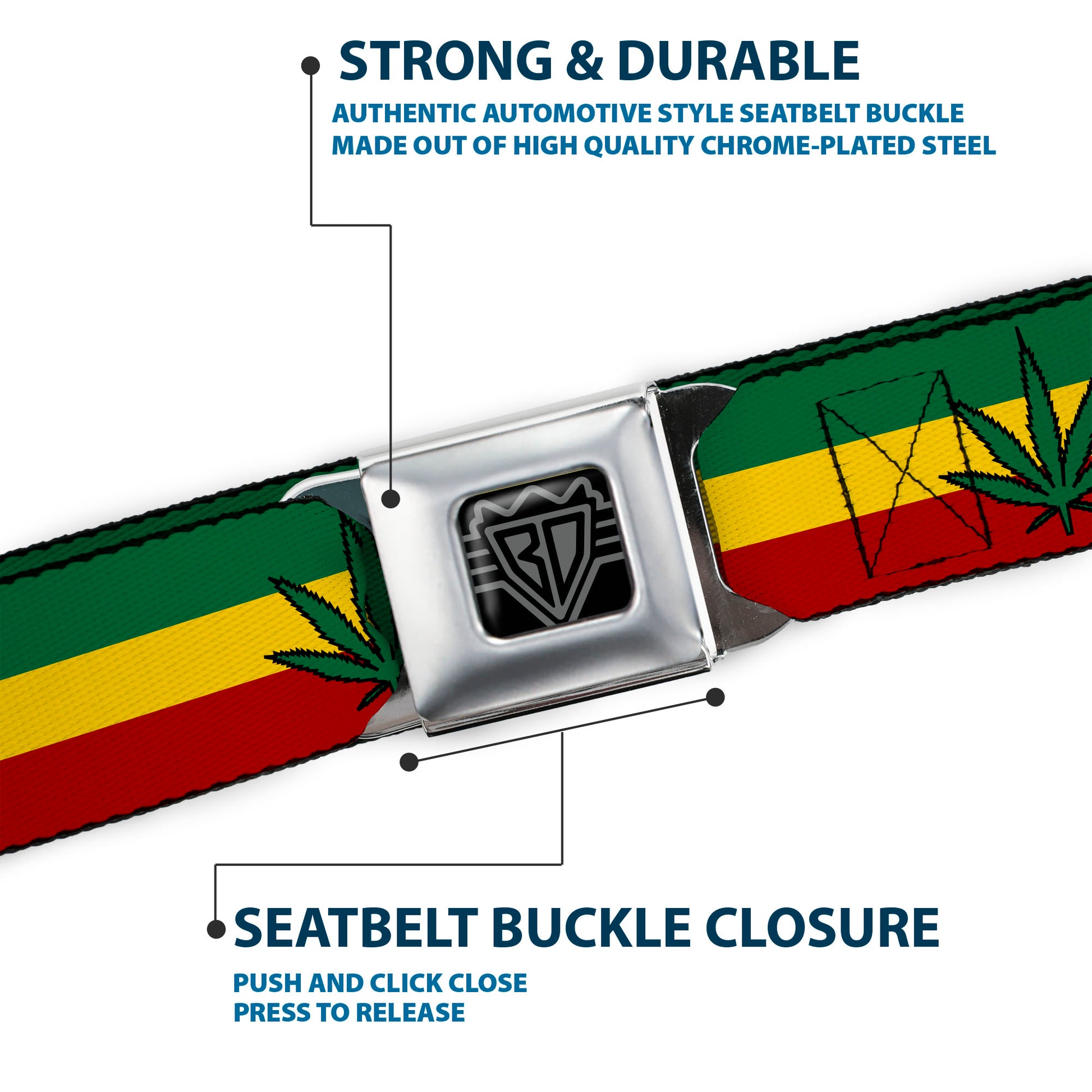 Seatbelt Belt - Marijuana Leaf Repeat Rasta Seatbelt Belts Buckle-Down
