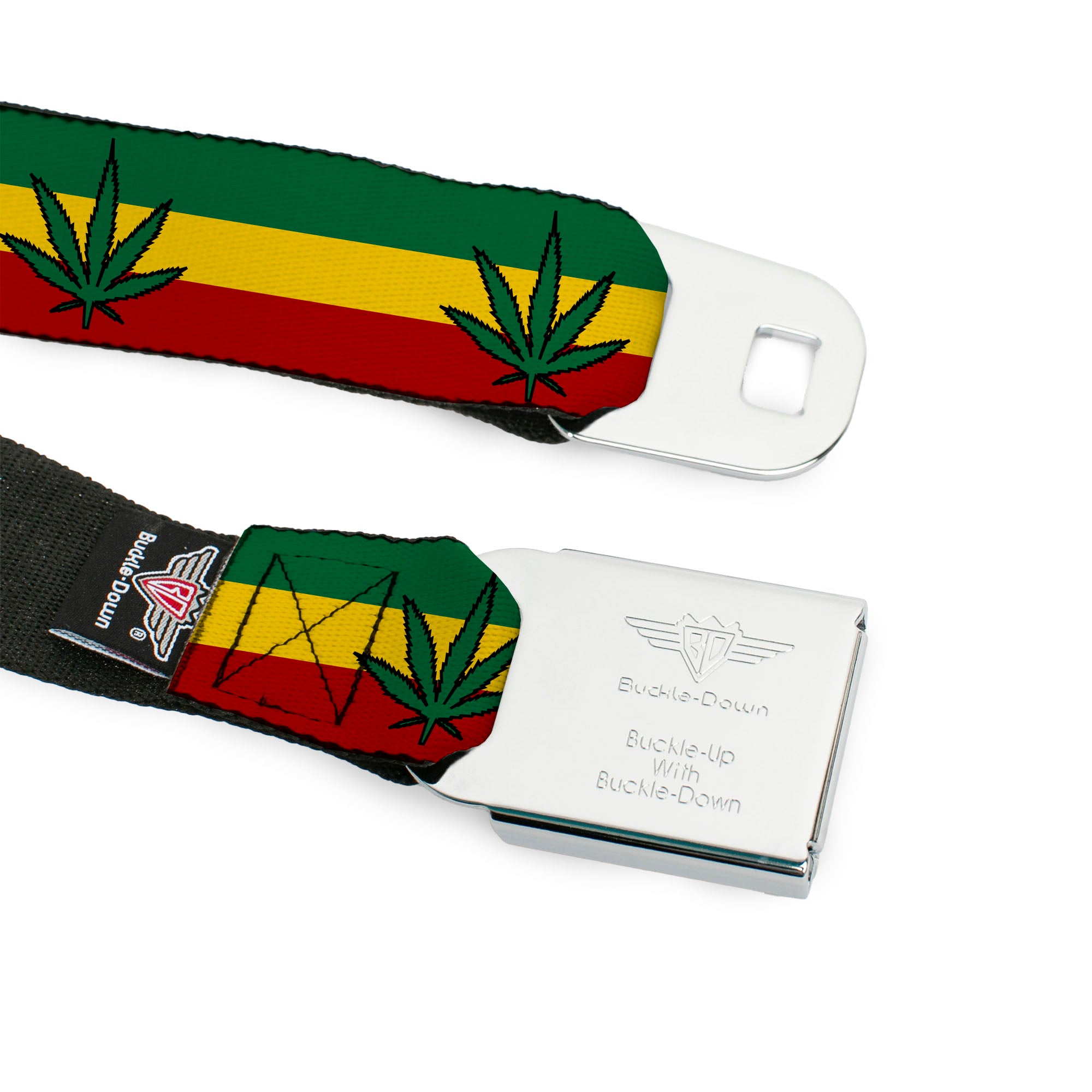 Seatbelt Belt - Marijuana Leaf Repeat Rasta Seatbelt Belts Buckle-Down