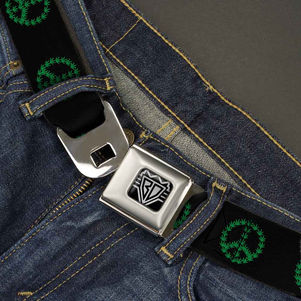 Seatbelt Belt - Marijuana Peace Repeat Black/Green Seatbelt Belts Buckle-Down