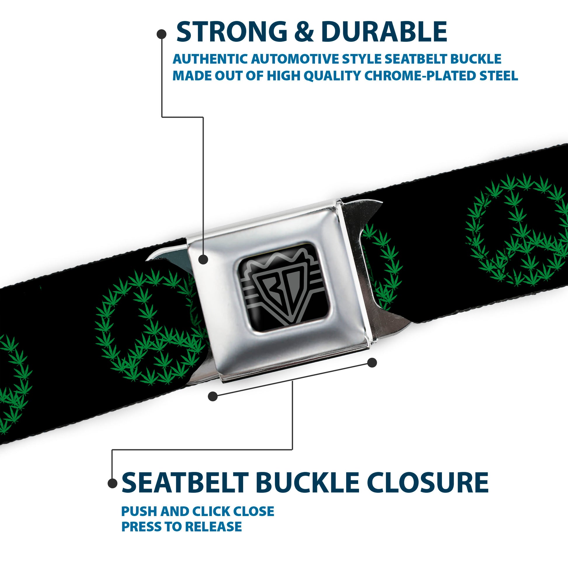 Seatbelt Belt - Marijuana Peace Repeat Black/Green Seatbelt Belts Buckle-Down