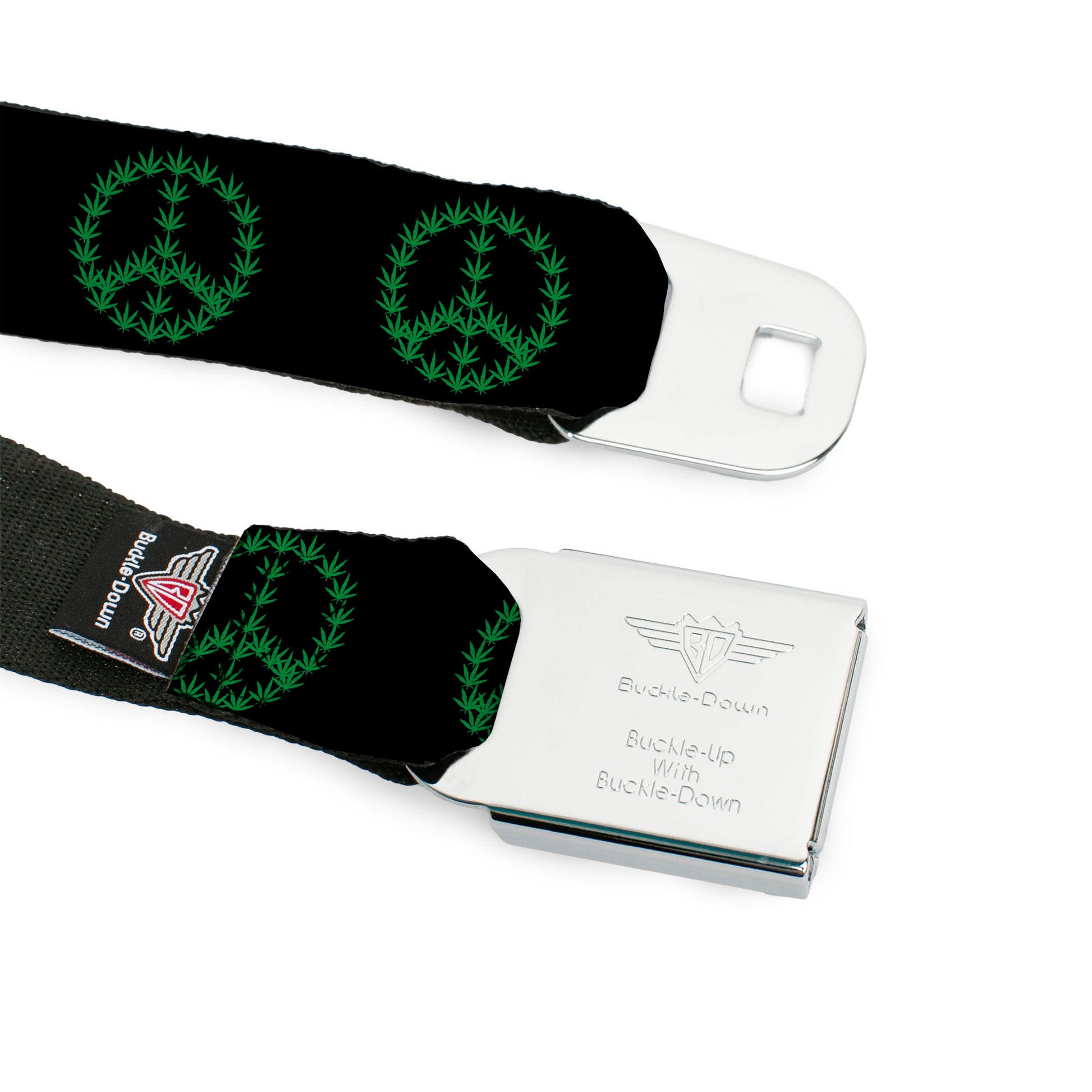 Seatbelt Belt - Marijuana Peace Repeat Black/Green Seatbelt Belts Buckle-Down