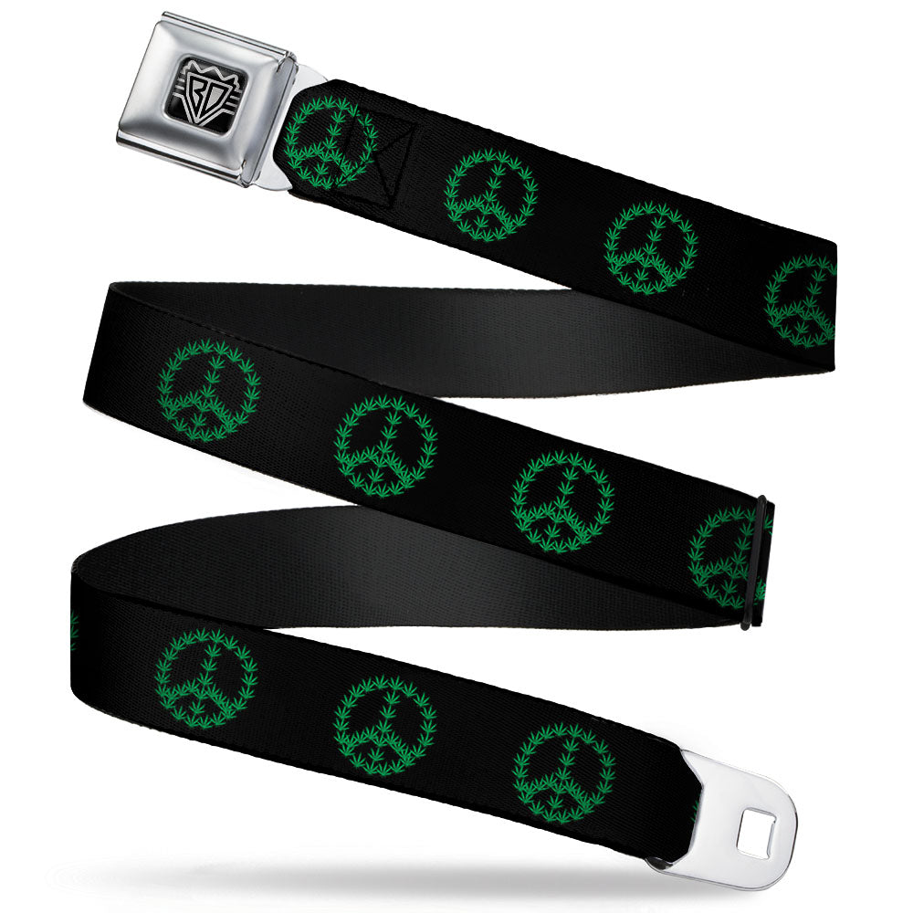 Seatbelt Belt - Marijuana Peace Repeat Black/Green Seatbelt Belts Buckle-Down