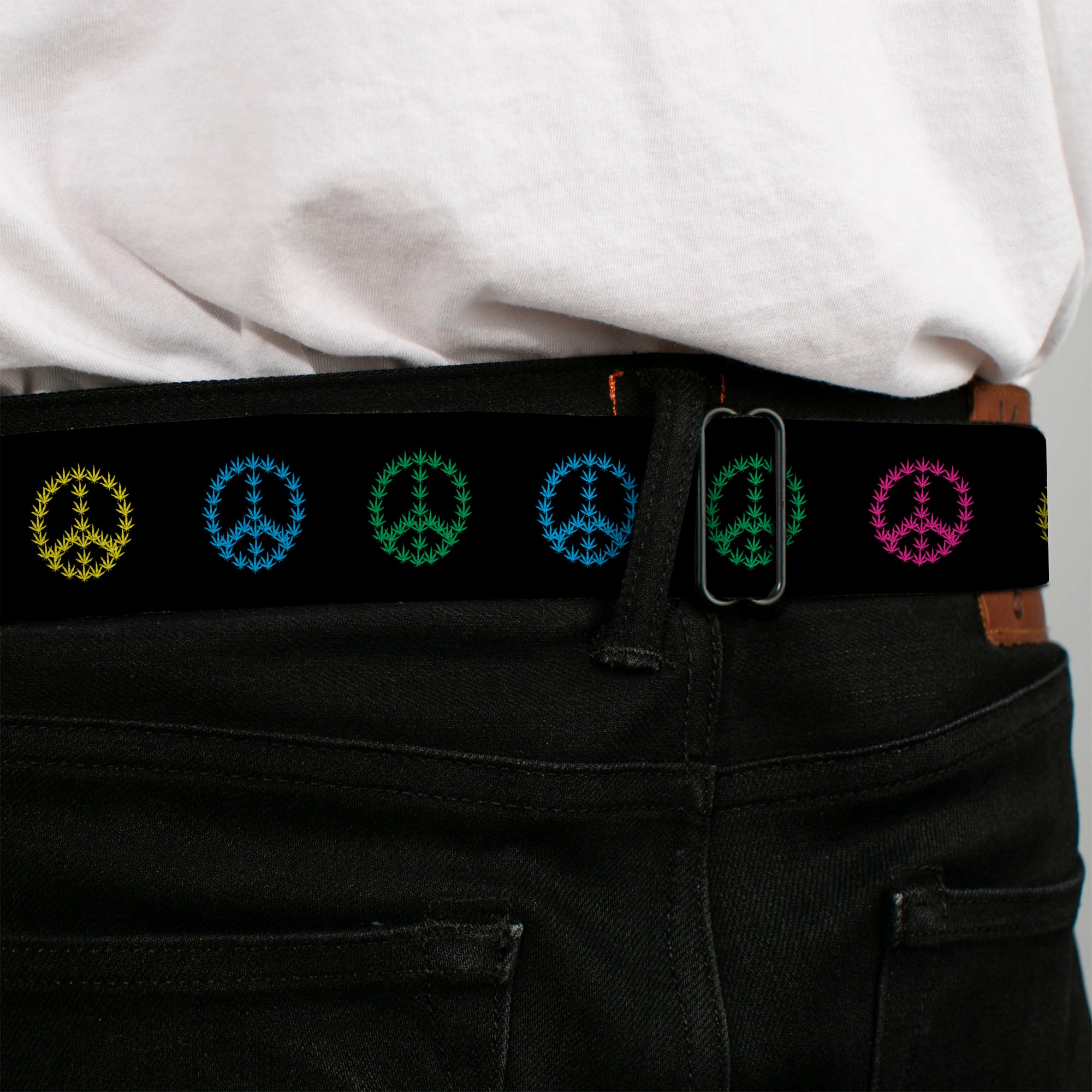 Seatbelt Belt - Marijuana Peace Repeat Black/Multi Color Seatbelt Belts Buckle-Down
