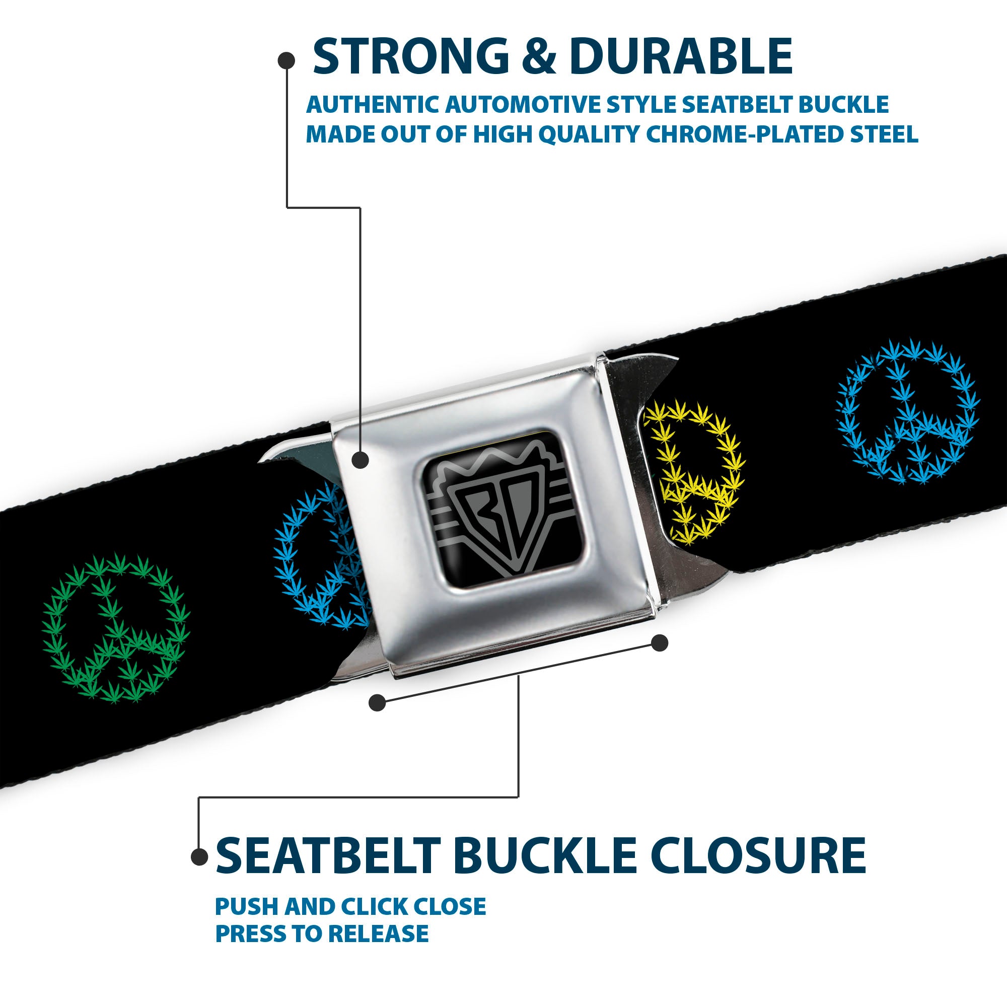 Seatbelt Belt - Marijuana Peace Repeat Black/Multi Color Seatbelt Belts Buckle-Down