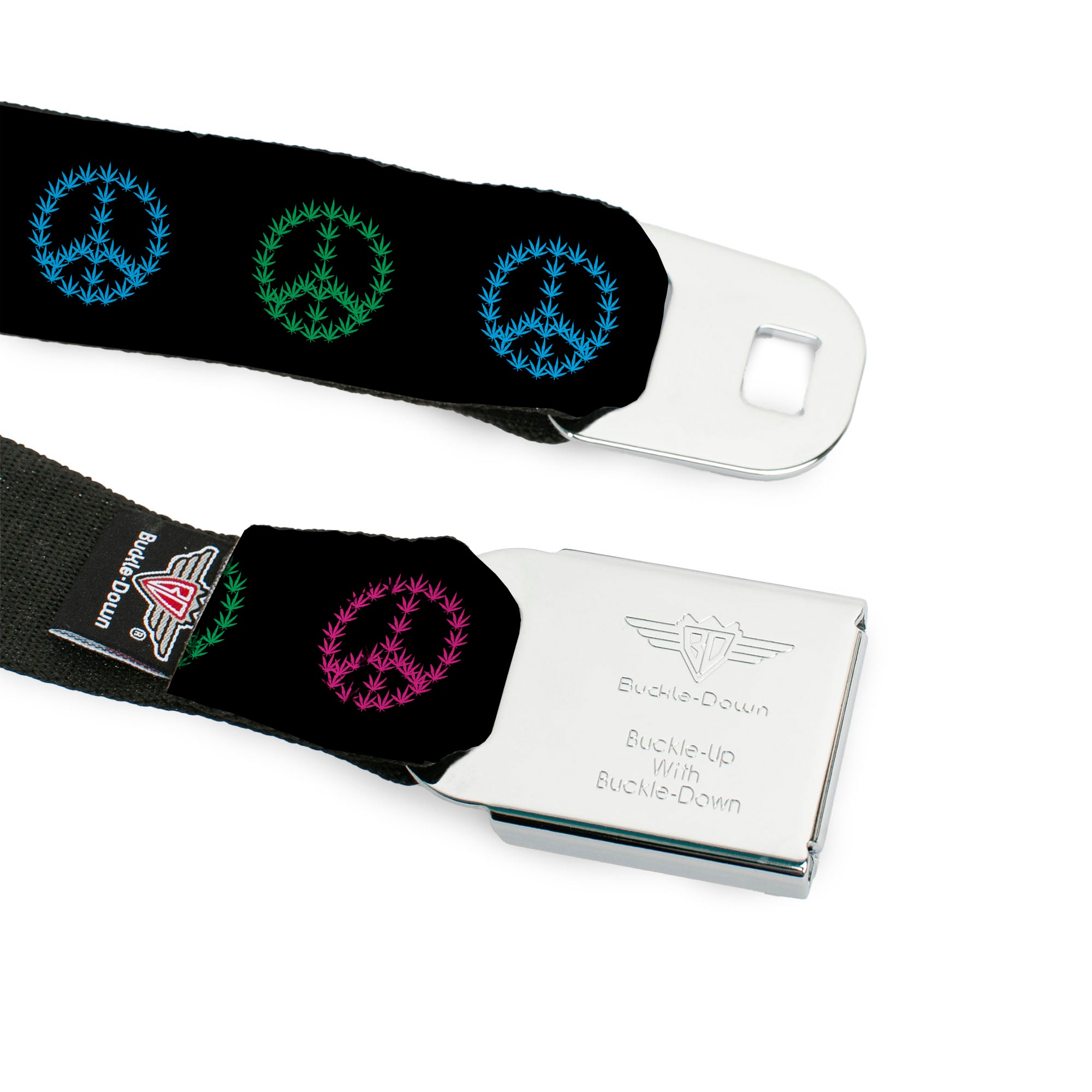 Seatbelt Belt - Marijuana Peace Repeat Black/Multi Color Seatbelt Belts Buckle-Down
