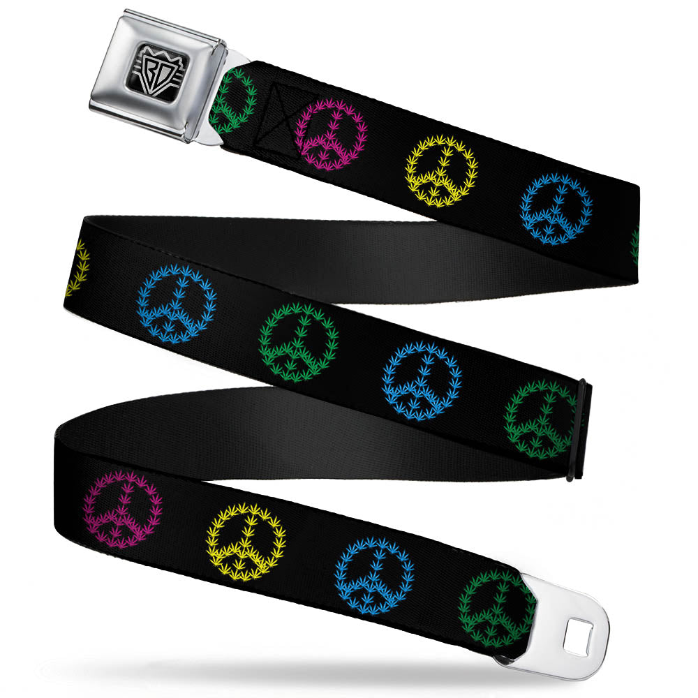 Seatbelt Belt - Marijuana Peace Repeat Black/Multi Color Seatbelt Belts Buckle-Down