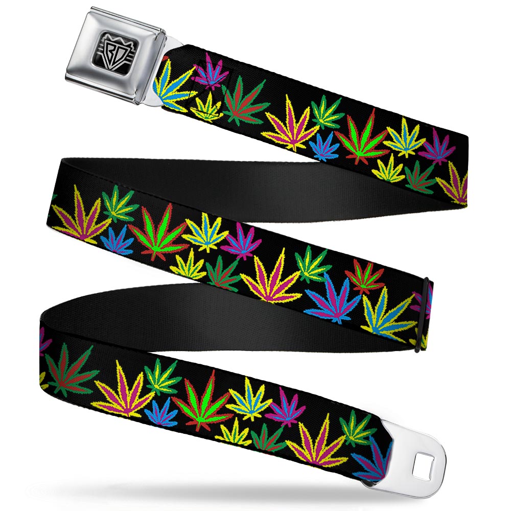 Seatbelt Belt - Multi Marijuana Leaves Black/Multi Color Seatbelt Belts Buckle-Down