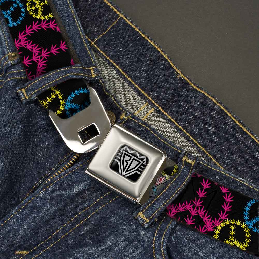 Seatbelt Belt - Multi Marijuana Peace Black/Multi Color Seatbelt Belts Buckle-Down