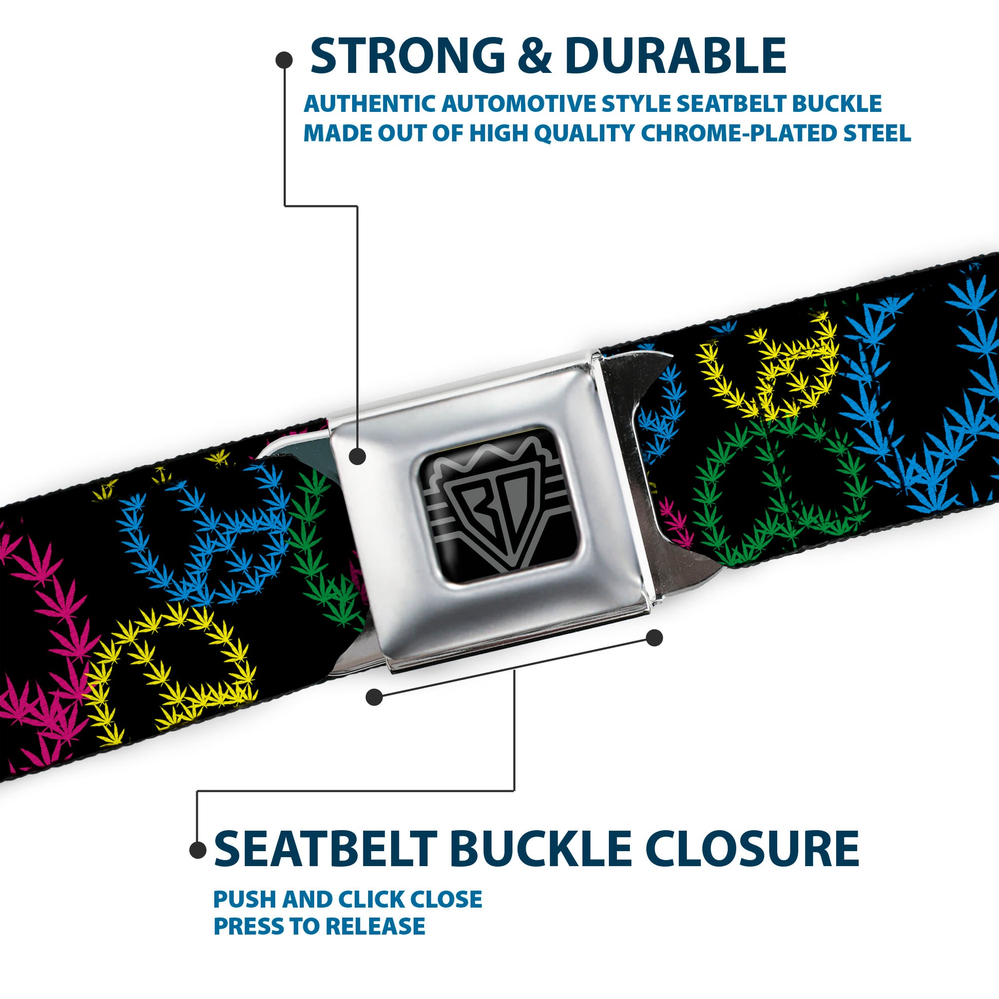 Seatbelt Belt - Multi Marijuana Peace Black/Multi Color Seatbelt Belts Buckle-Down