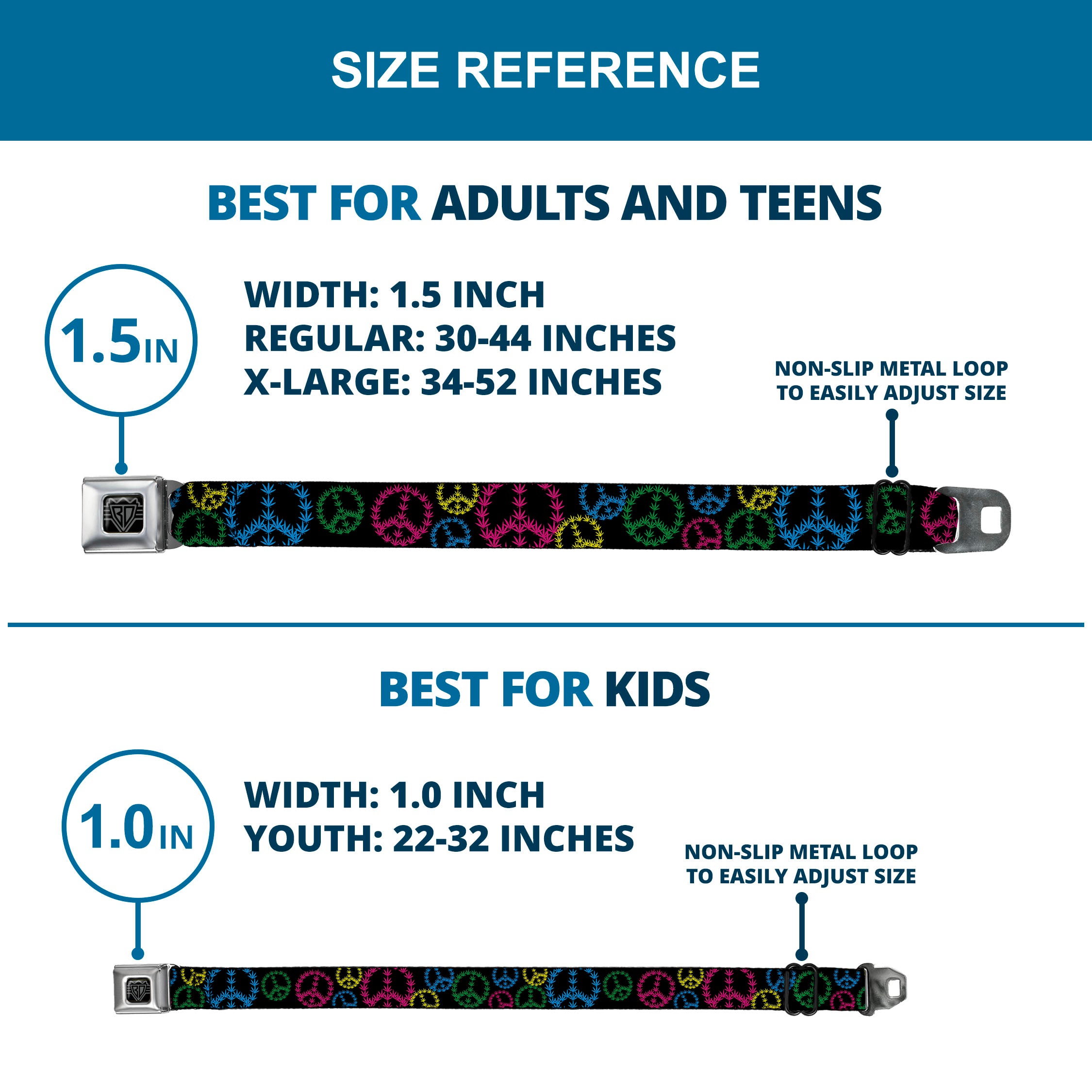 Seatbelt Belt - Multi Marijuana Peace Black/Multi Color Seatbelt Belts Buckle-Down