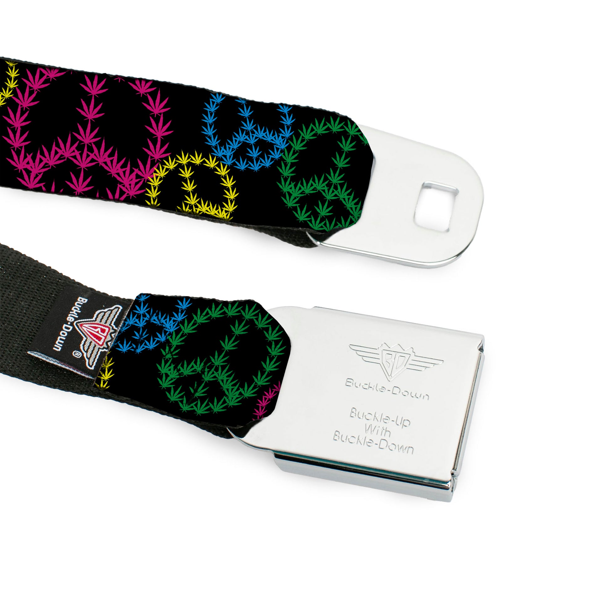 Seatbelt Belt - Multi Marijuana Peace Black/Multi Color Seatbelt Belts Buckle-Down