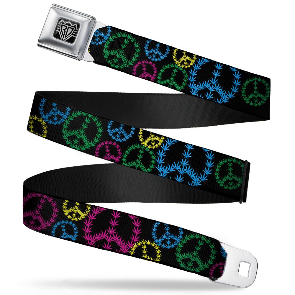 Seatbelt Belt - Multi Marijuana Peace Black/Multi Color Seatbelt Belts Buckle-Down