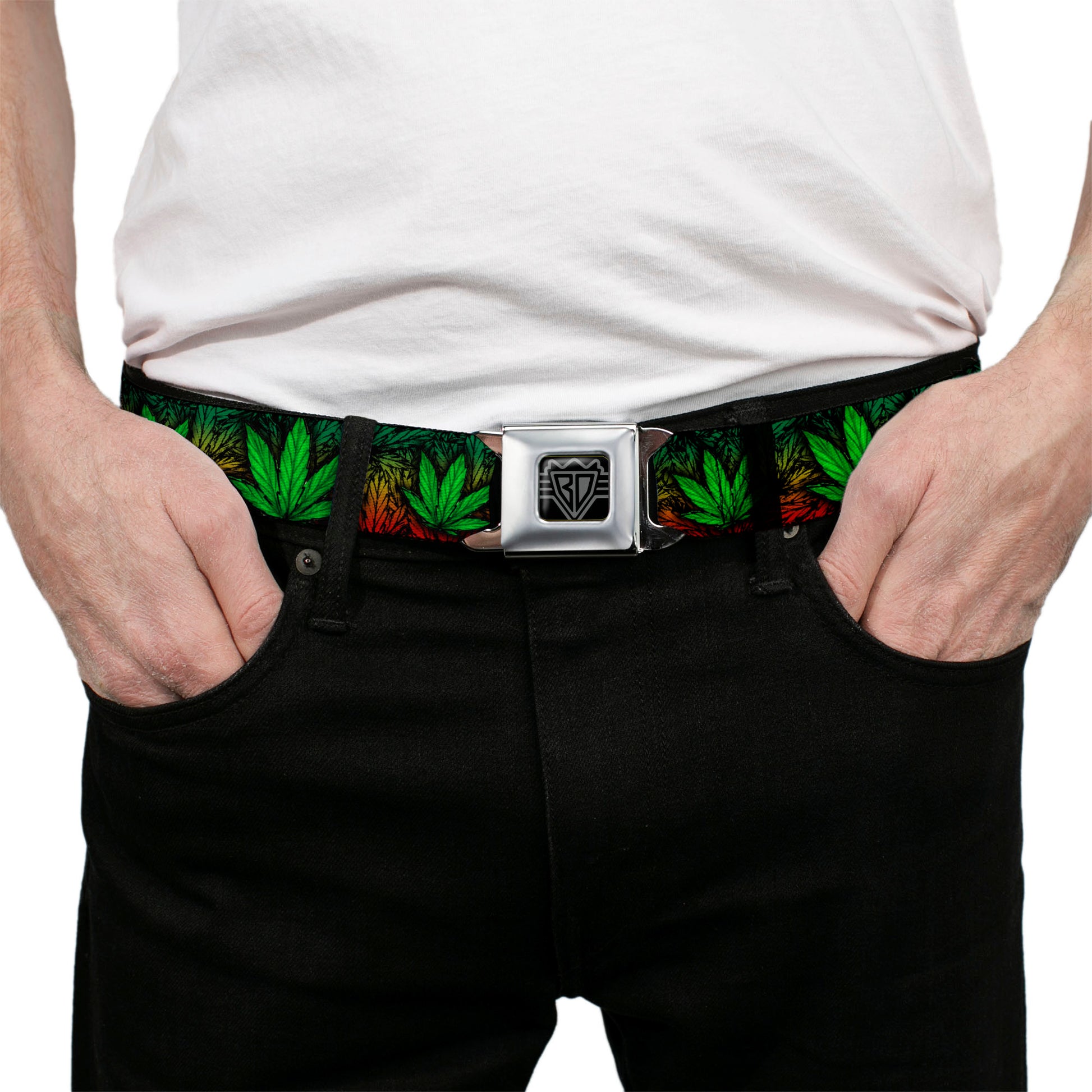 Seatbelt Belt - Marijuana Haze Rasta/Black Seatbelt Belts Buckle-Down