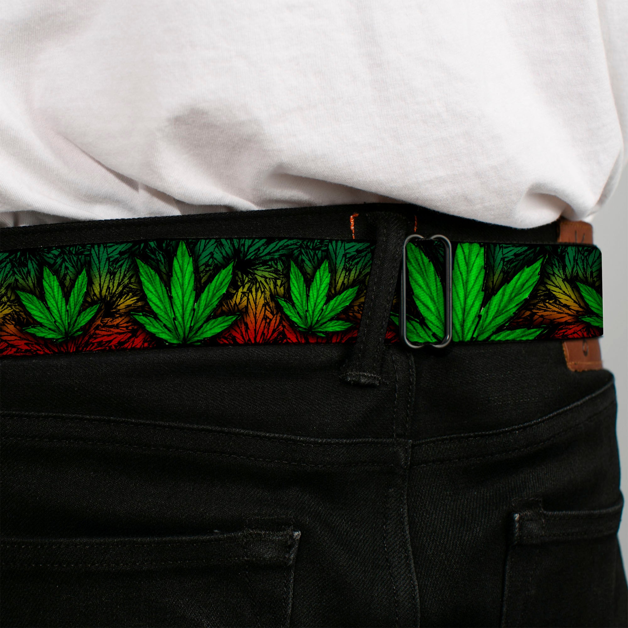 Seatbelt Belt - Marijuana Haze Rasta/Black Seatbelt Belts Buckle-Down