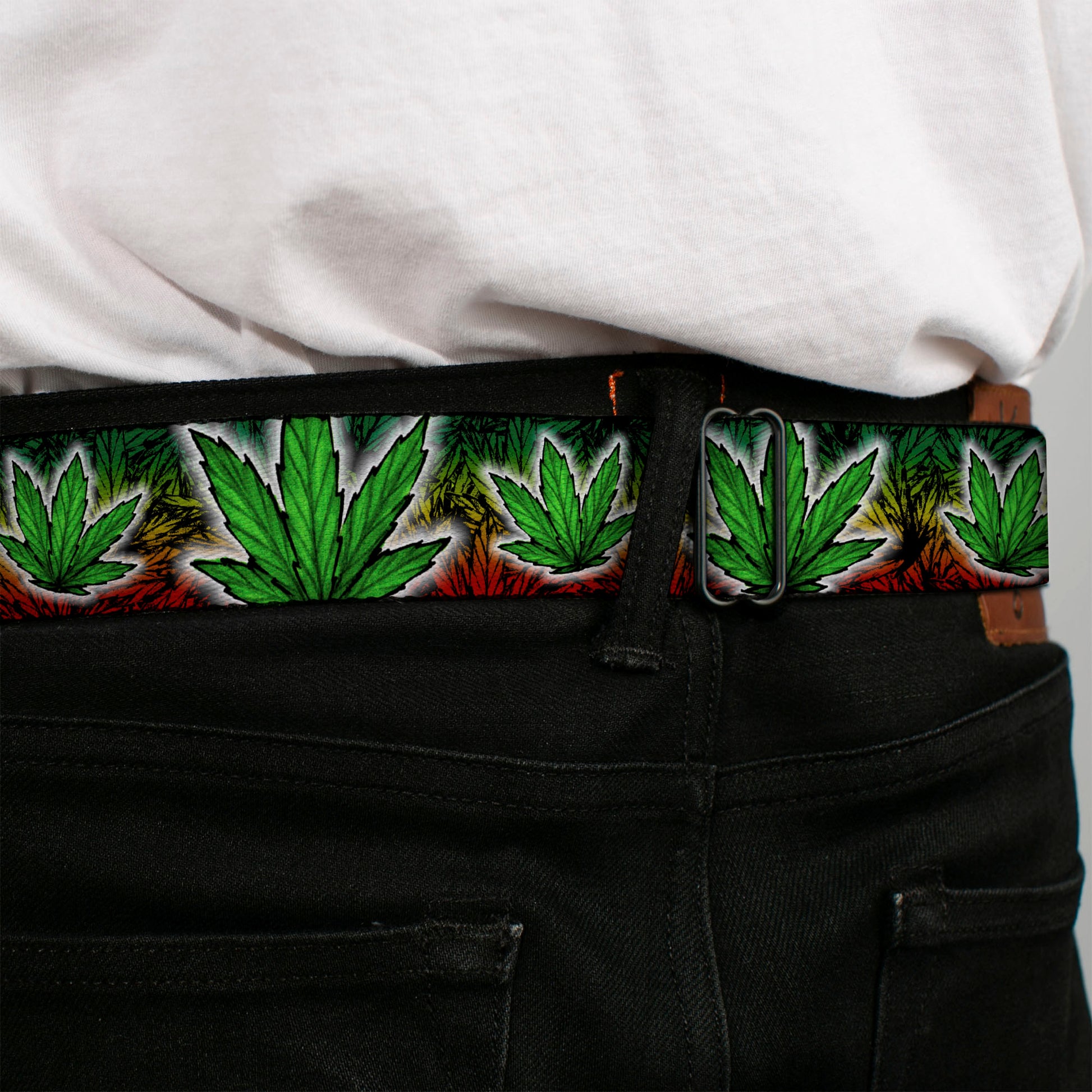Seatbelt Belt - Marijuana Haze Rasta/White Seatbelt Belts Buckle-Down