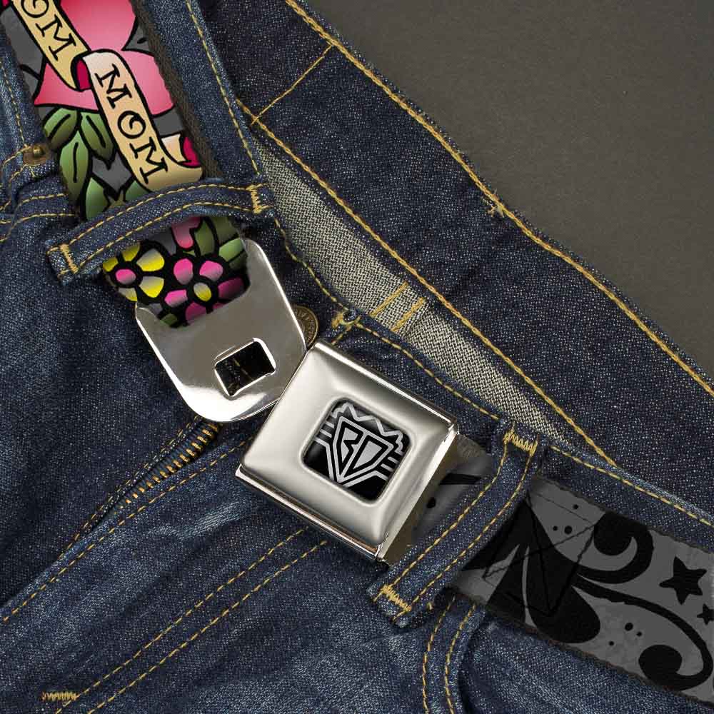 BD Wings Logo CLOSE-UP Full Color Black Silver Seatbelt Belt - Mom & Mom Gray Webbing Seatbelt Belts Buckle-Down