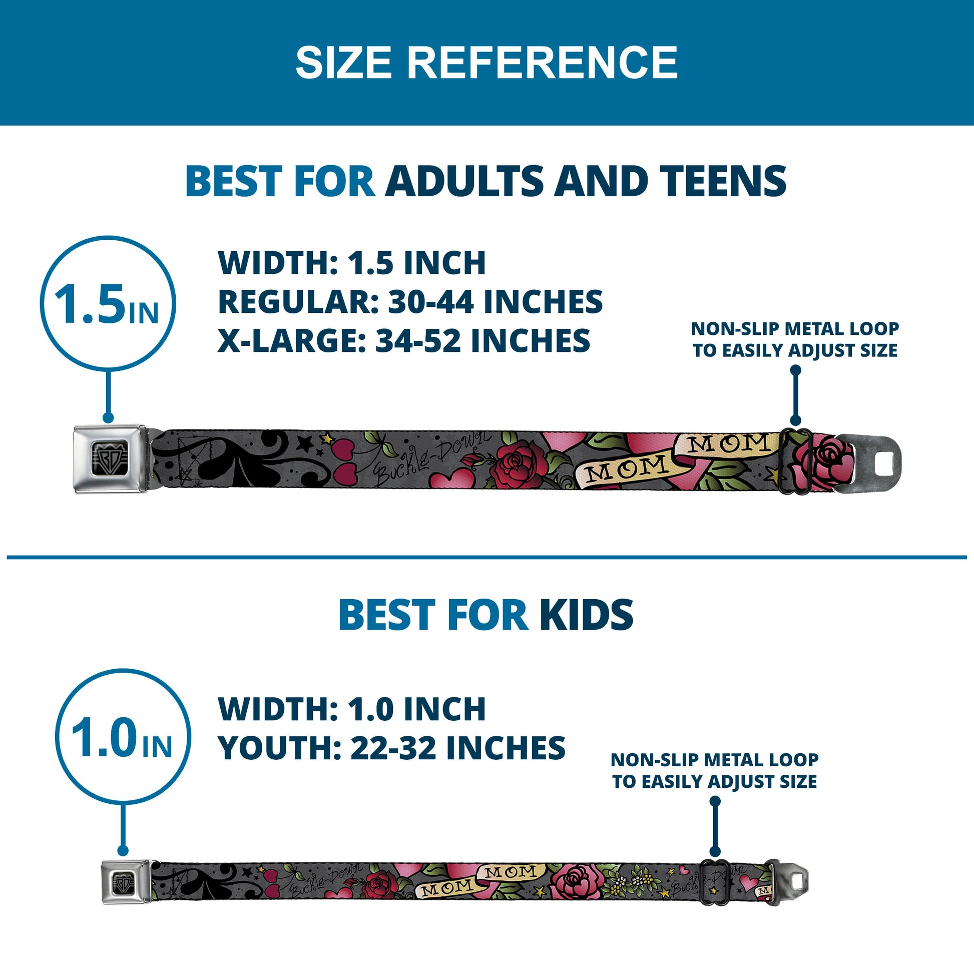 BD Wings Logo CLOSE-UP Full Color Black Silver Seatbelt Belt - Mom & Mom Gray Webbing Seatbelt Belts Buckle-Down