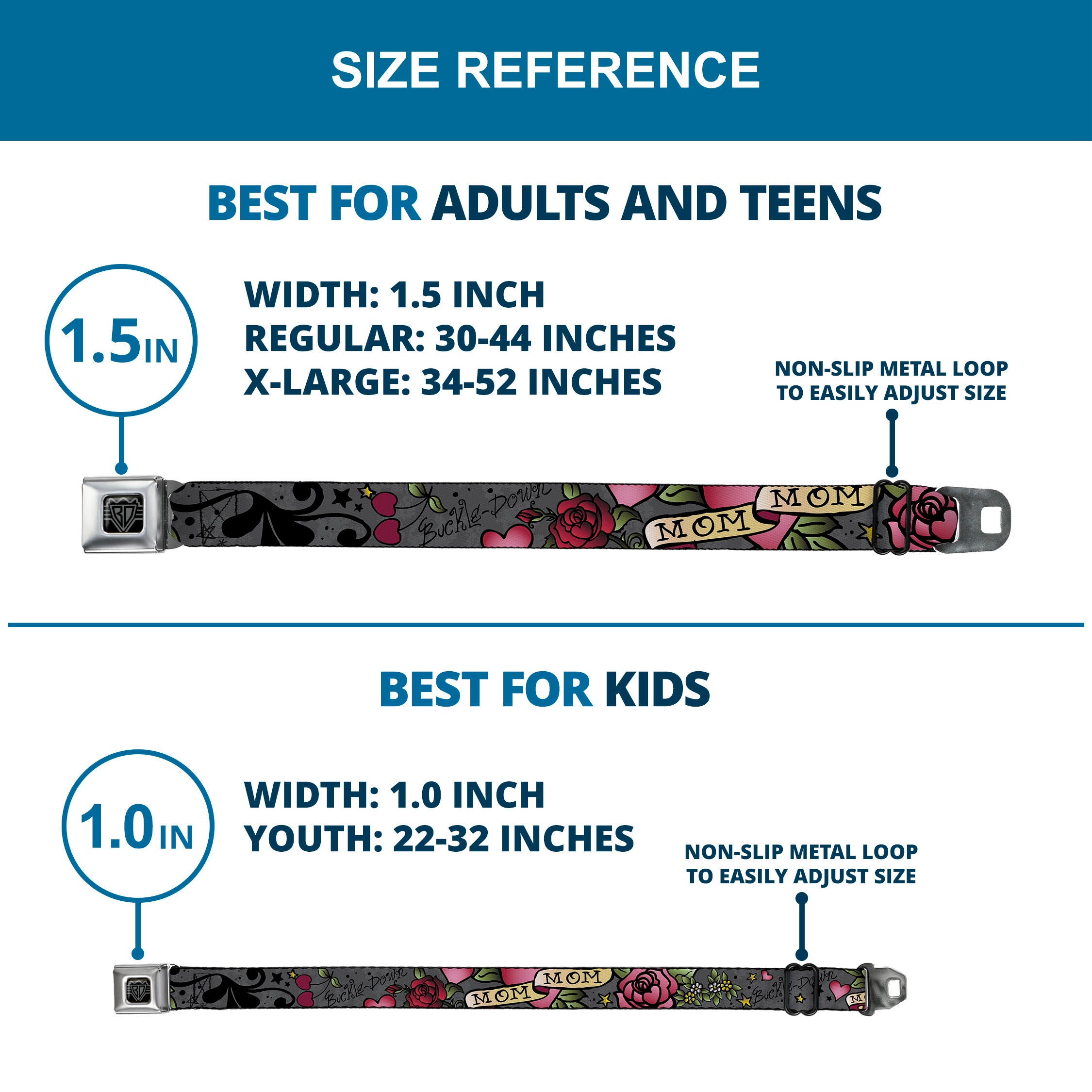 BD Wings Logo CLOSE-UP Full Color Black Silver Seatbelt Belt - Mom & Mom Gray Webbing Seatbelt Belts Buckle-Down