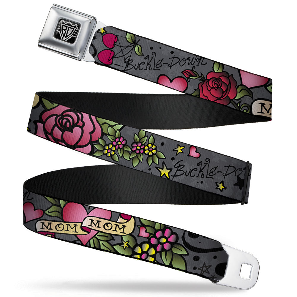 BD Wings Logo CLOSE-UP Full Color Black Silver Seatbelt Belt - Mom & Mom Gray Webbing Seatbelt Belts Buckle-Down