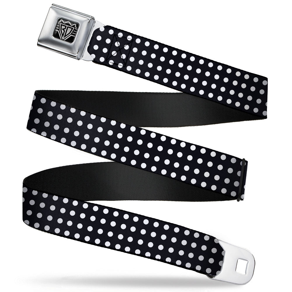 BD Wings Logo CLOSE-UP Full Color Black Silver Seatbelt Belt - Micro Polka Dots Black/White Webbing Seatbelt Belts Buckle-Down