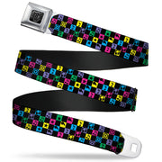 BD Wings Logo CLOSE-UP Full Color Black Silver Seatbelt Belt - Musical Checkers Black/Neon Webbing Seatbelt Belts Buckle-Down
