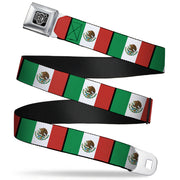 BD Wings Logo CLOSE-UP Full Color Black Silver Seatbelt Belt - Mexico Flags Webbing Seatbelt Belts Buckle-Down
