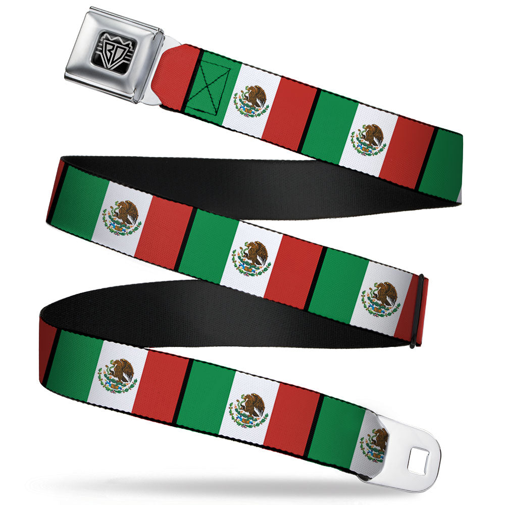 BD Wings Logo CLOSE-UP Full Color Black Silver Seatbelt Belt - Mexico Flags Webbing Seatbelt Belts Buckle-Down