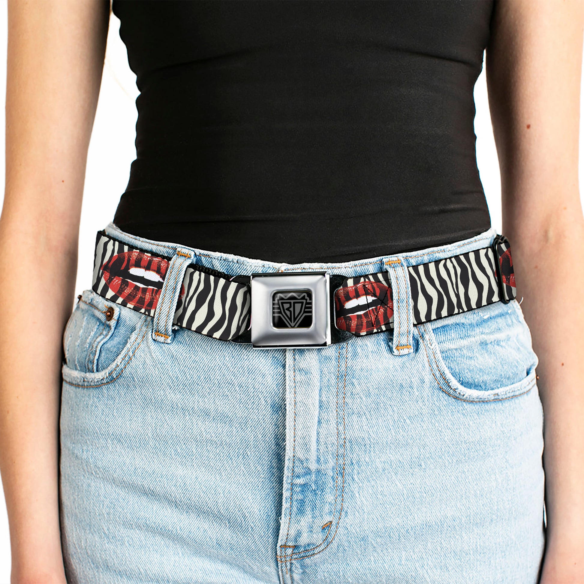 BD Wings Logo CLOSE-UP Full Color Black Silver Seatbelt Belt - Mouth Zebra Webbing Seatbelt Belts Buckle-Down