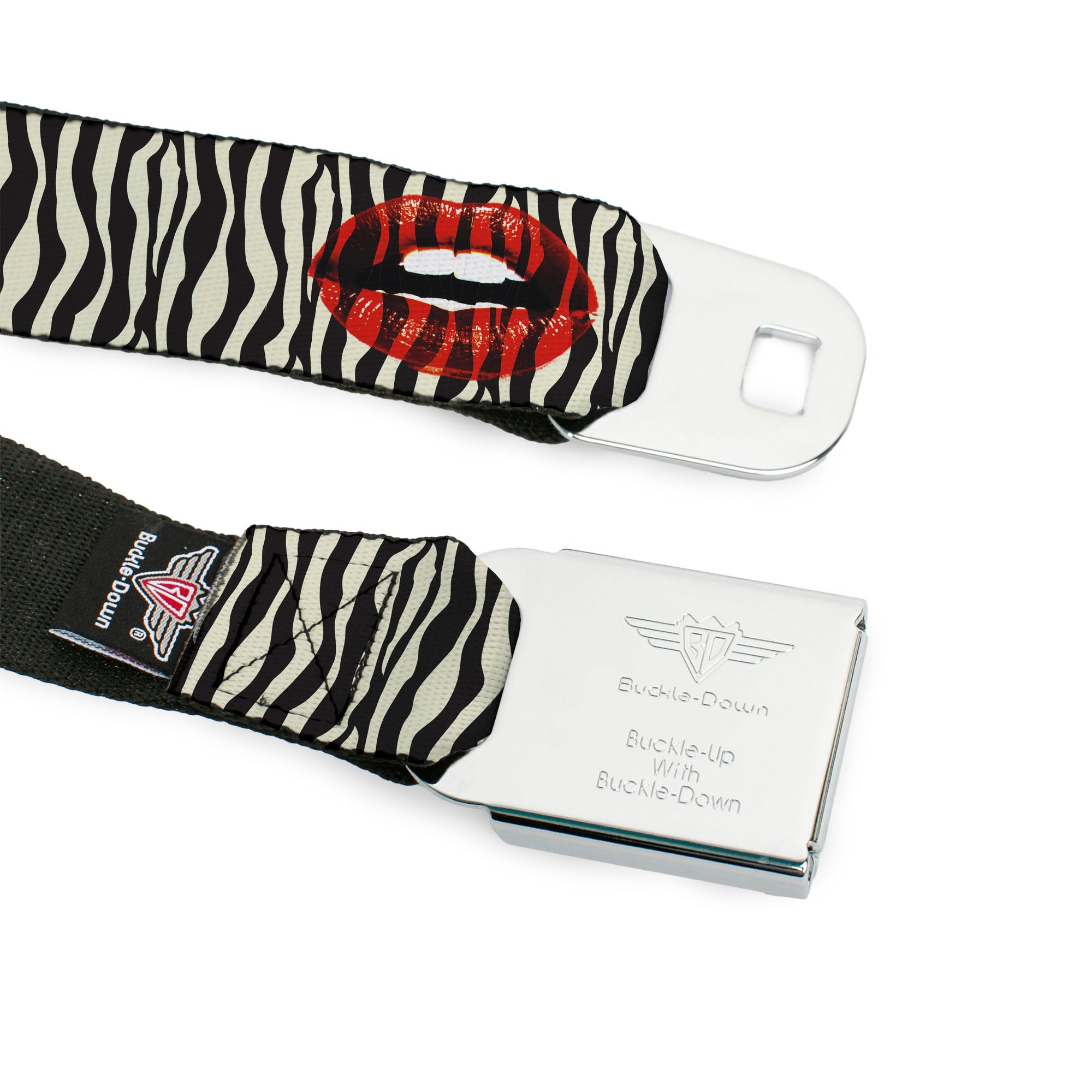 BD Wings Logo CLOSE-UP Full Color Black Silver Seatbelt Belt - Mouth Zebra Webbing Seatbelt Belts Buckle-Down