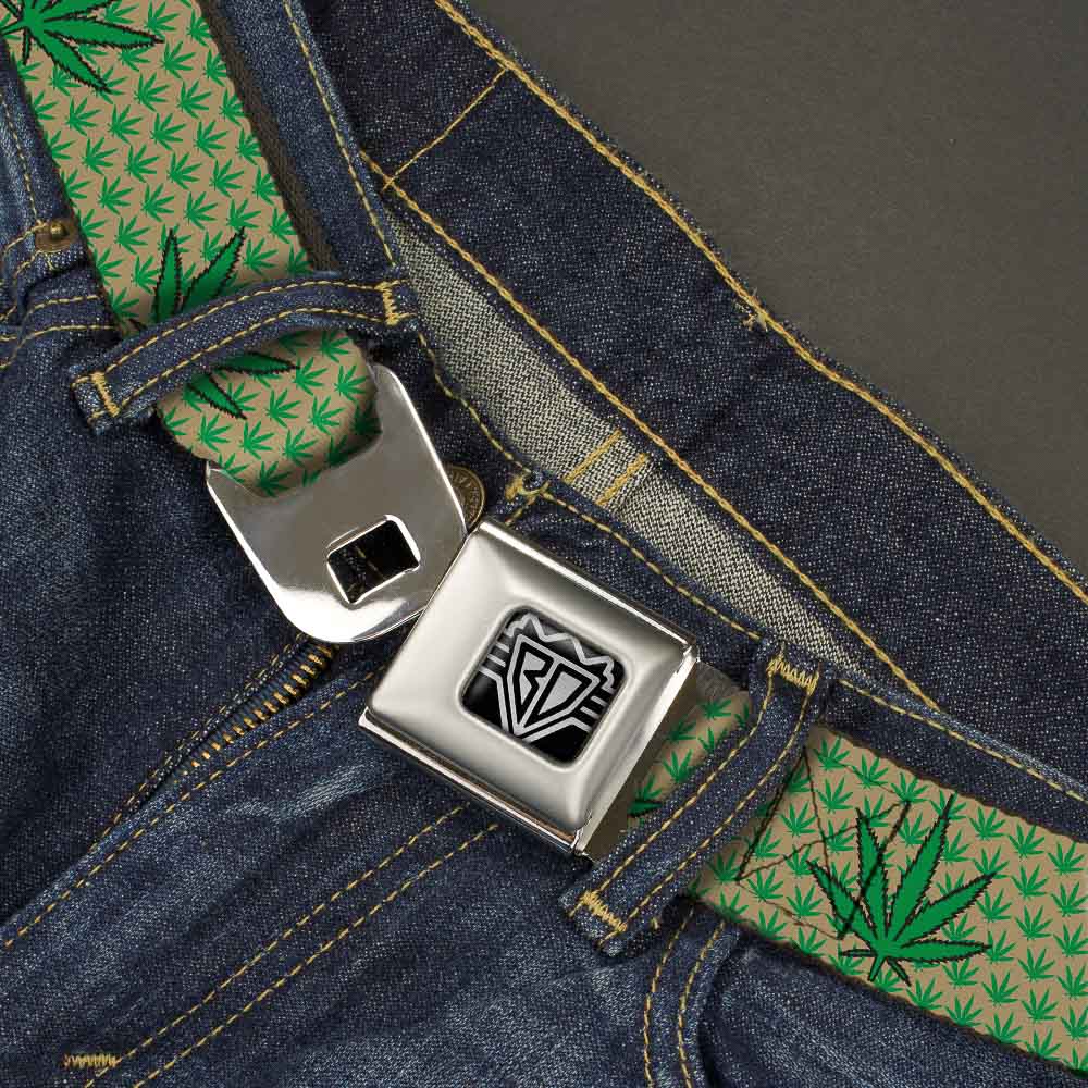 Seatbelt Belt - Marijuana Garden Tan/Green Seatbelt Belts Buckle-Down