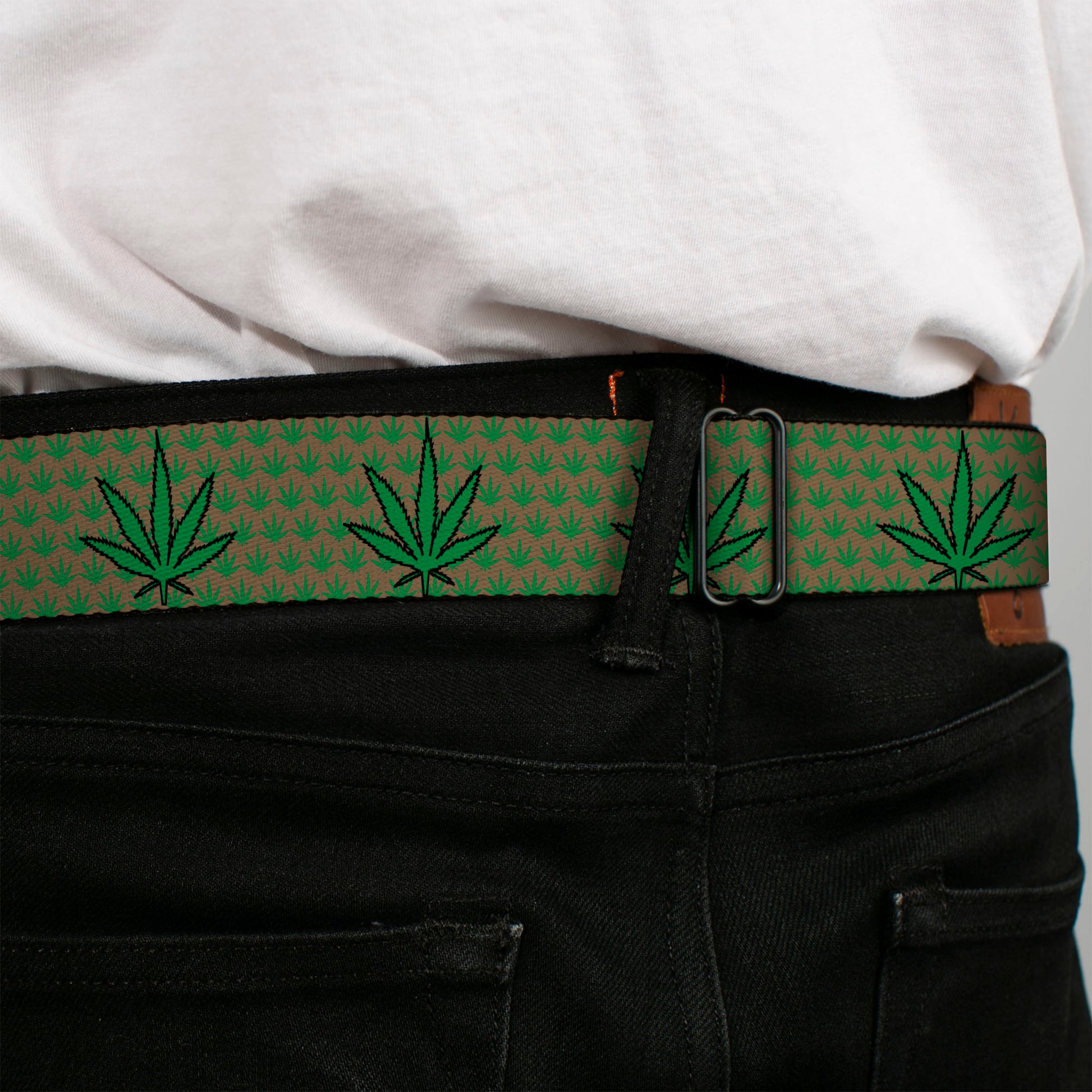 Seatbelt Belt - Marijuana Garden Tan/Green Seatbelt Belts Buckle-Down