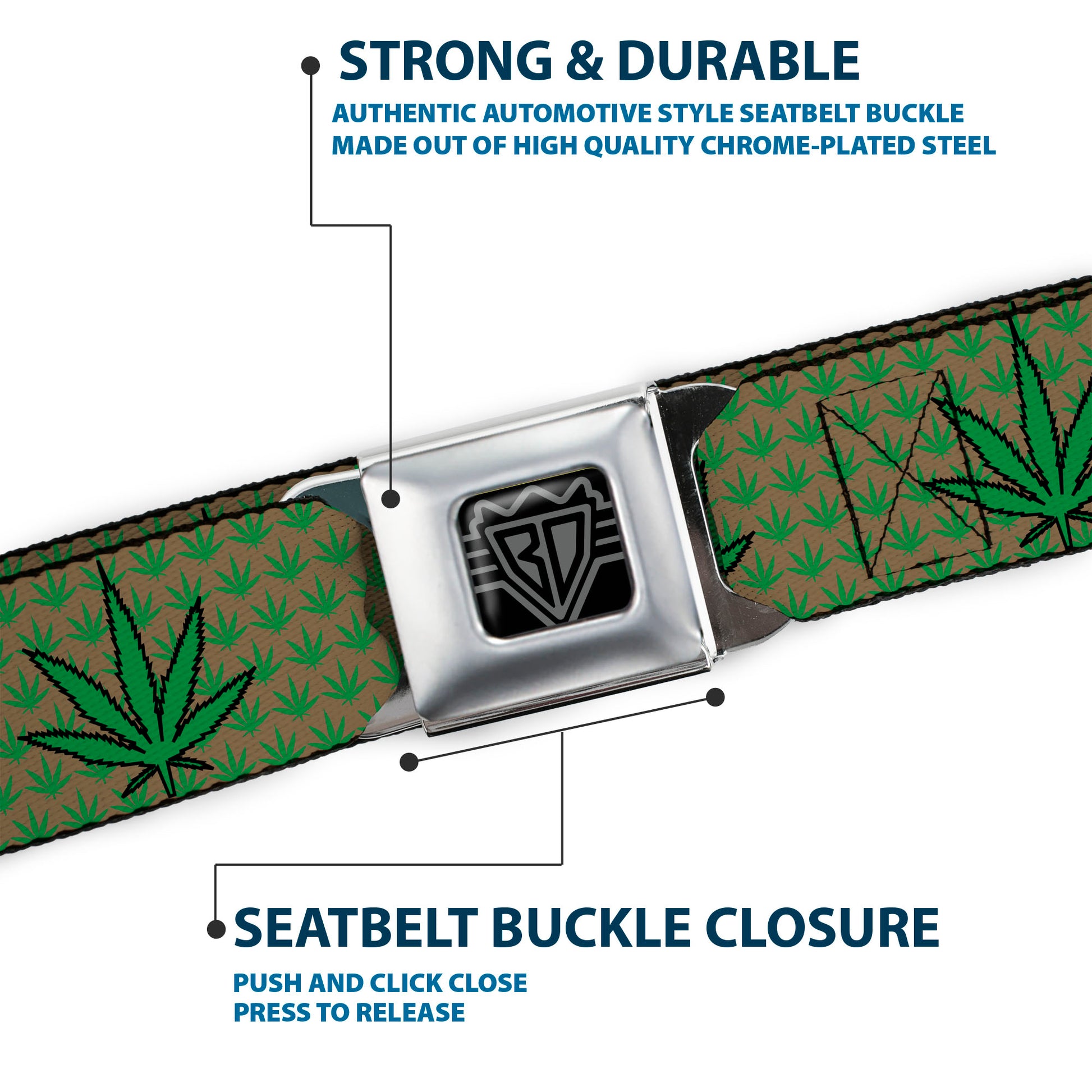 Seatbelt Belt - Marijuana Garden Tan/Green Seatbelt Belts Buckle-Down