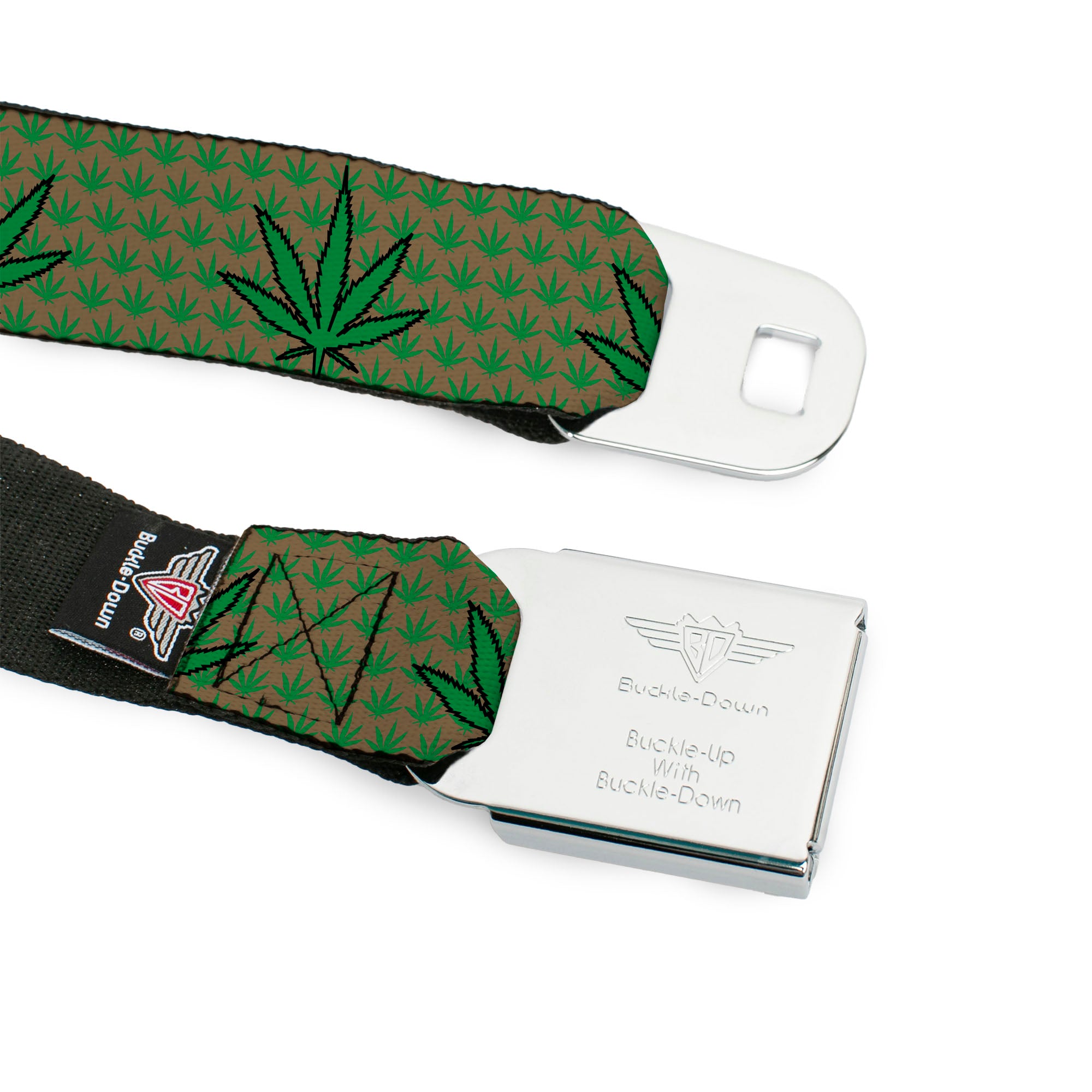 Seatbelt Belt - Marijuana Garden Tan/Green Seatbelt Belts Buckle-Down