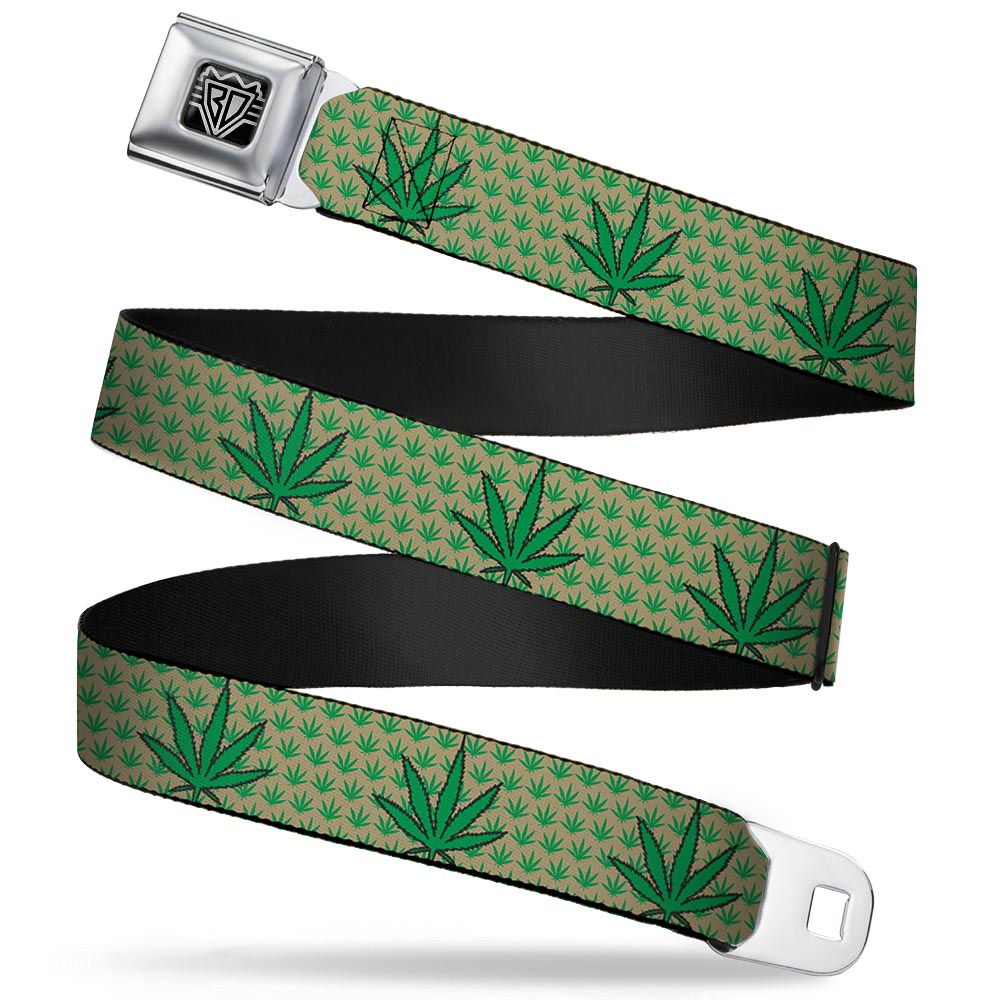 Seatbelt Belt - Marijuana Garden Tan/Green Seatbelt Belts Buckle-Down