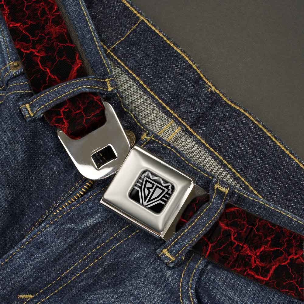 BD Wings Logo CLOSE-UP Full Color Black Silver Seatbelt Belt - Marble Black/Red Webbing Seatbelt Belts Buckle-Down