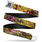 BD Wings Logo CLOSE-UP Full Color Black Silver Seatbelt Belt - Mom & Mom Yellow Webbing Seatbelt Belts Buckle-Down