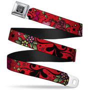 BD Wings Logo CLOSE-UP Full Color Black Silver Seatbelt Belt - Mom & Dad CLOSE-UP Red Webbing Seatbelt Belts Buckle-Down
