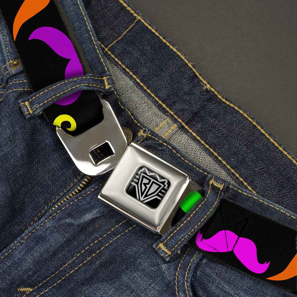 BD Wings Logo CLOSE-UP Full Color Black Silver Seatbelt Belt - Mustaches Black/Multi Color Webbing Seatbelt Belts Buckle-Down