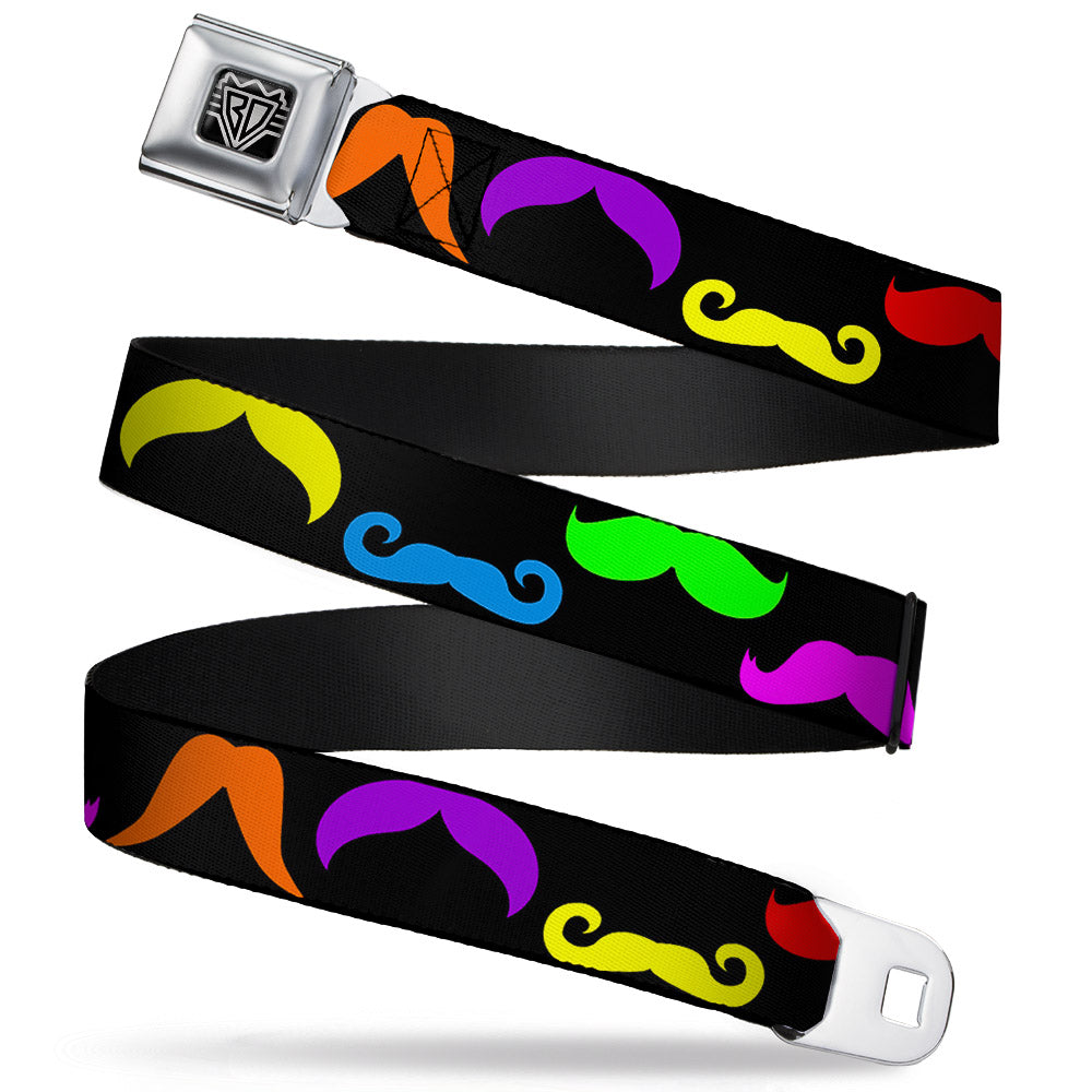 BD Wings Logo CLOSE-UP Full Color Black Silver Seatbelt Belt - Mustaches Black/Multi Color Webbing Seatbelt Belts Buckle-Down