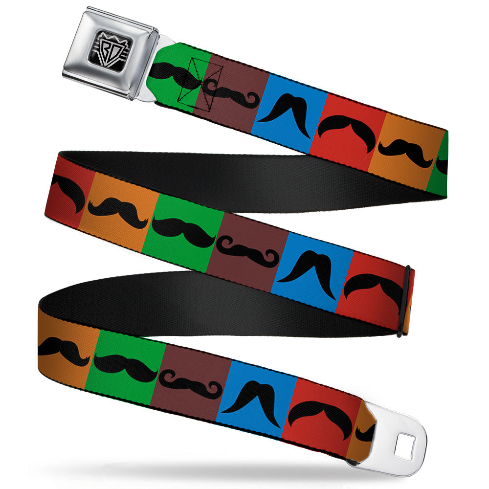 BD Wings Logo CLOSE-UP Full Color Black Silver Seatbelt Belt - Mustaches Multi Color Blocks/Black Webbing Seatbelt Belts Buckle-Down
